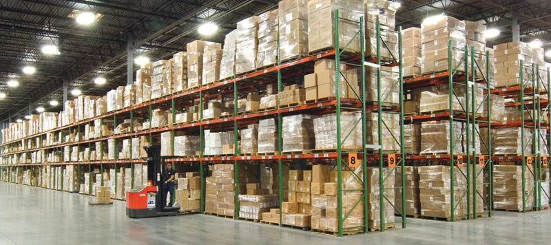 Pallet rack systems arranged for warehouse storage